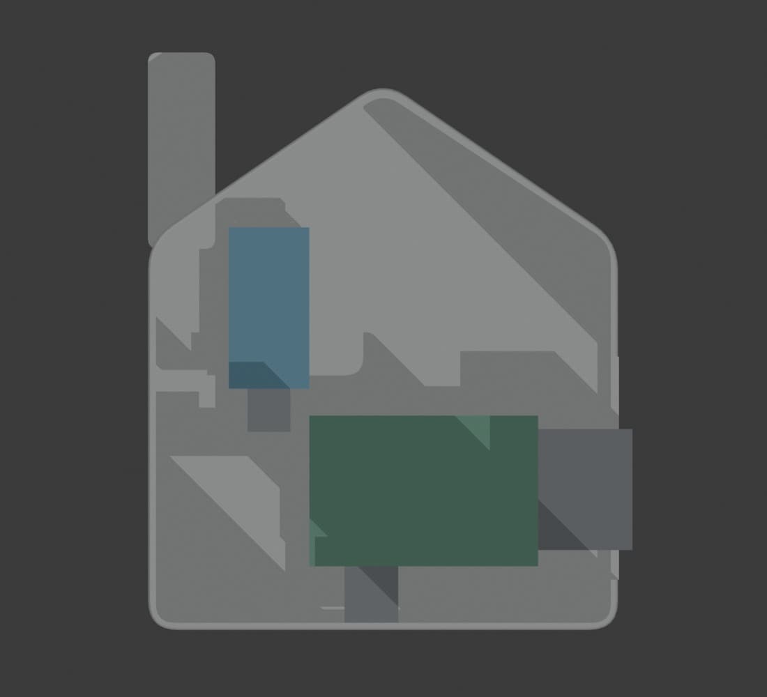 CAD view of the B4 house-shaped base enclosure and internal board layout